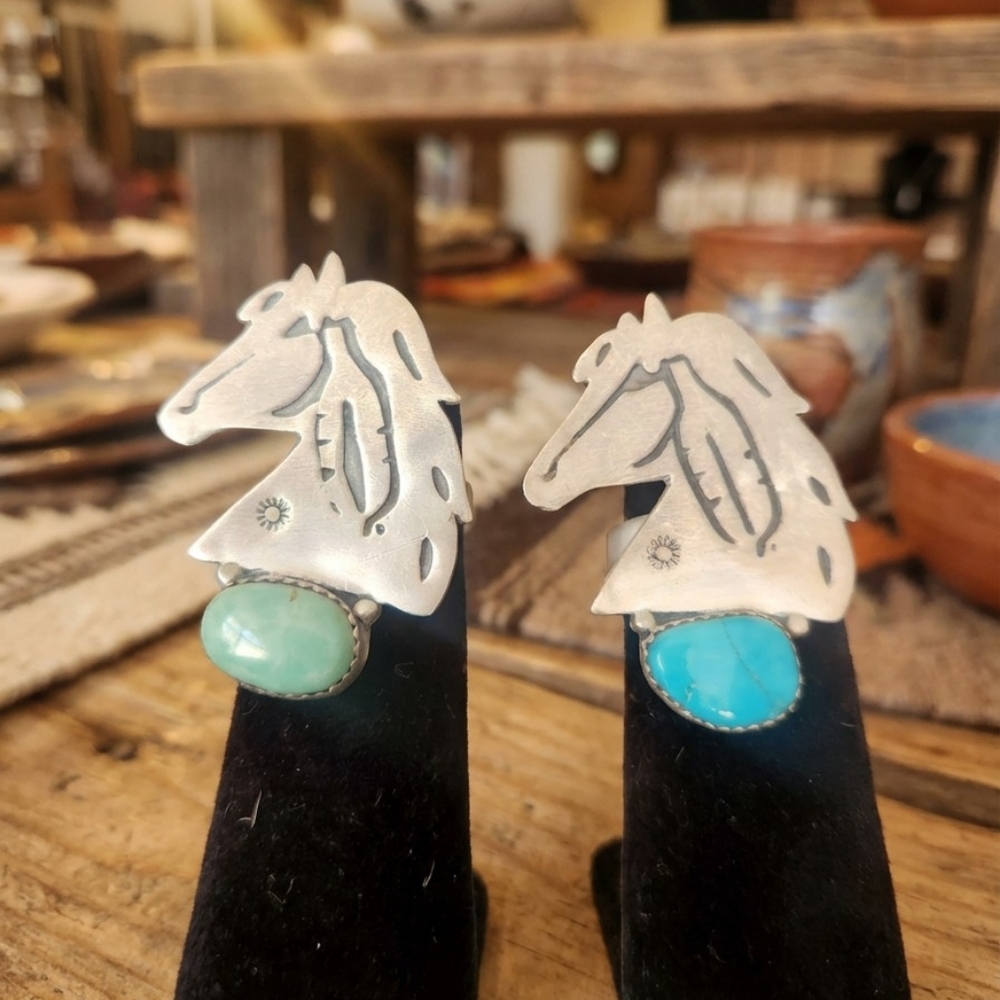 Blue Ridge or Broken Arrow Variscite Turquoise Horse Adjustable Ring Your Choice
